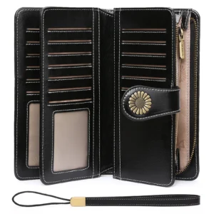 Sendefn Wallets for Women Genuine Leather Credit Card Holder with RFID Blocking Large Capacity Wristlet