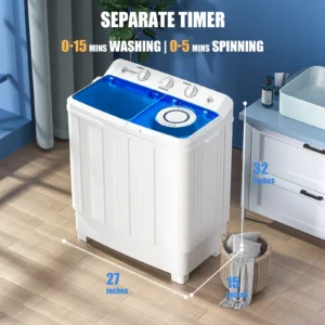 Auertech Portable Washer 28lbs Twin Tub Compact with Drain Pump, Semi-Automatic Washer Spinner Combo