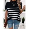 HYwys Striped Knit Shirts Women Batwing Short Sleeve Sweaters Casual Loose Top