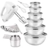 KOSBON Electric Hand Mixer Mixing Bowls Set, Upgrade 5-Speeds Mixers with Silver Nesting Stainless Steel Mixing Bowl, Measuring Cups and Spoons Whisk Blender - Baking Supplies for Cooking